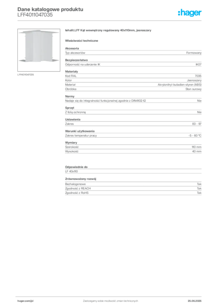 Zdjęcie Hager Karta katalogowa LFF4011047035 | Hager Polska