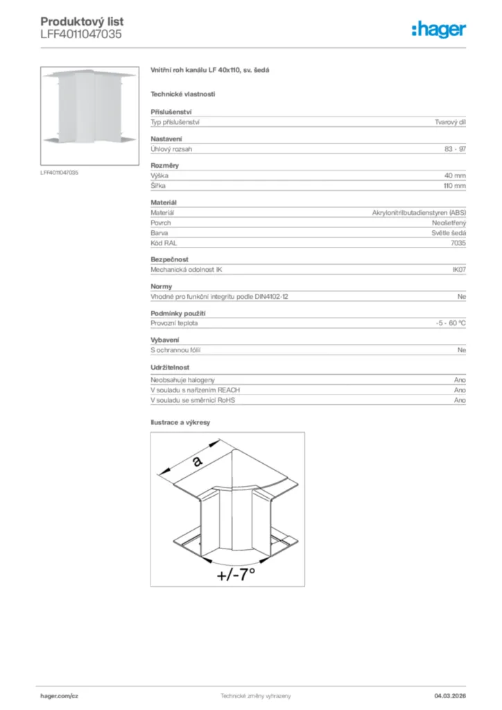 Obrázek Hager Product data sheet LFF4011047035 | Hager
