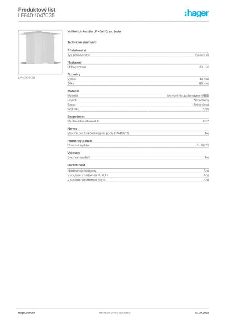 Obrázek Hager Produktový list LFF4011047035 | Hager