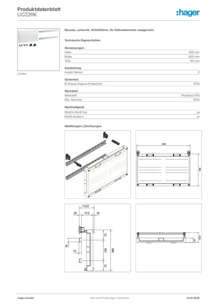 Bild Hager Produktdatenblatt UC22RK | Hager Deutschland