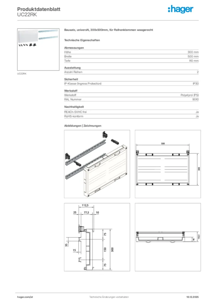 Bild Hager Produktdatenblatt UC22RK | Hager Deutschland