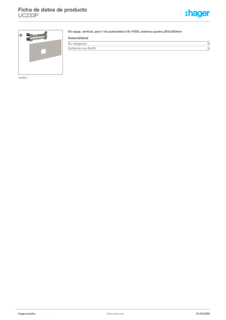 Imagen Hager Ficha de datos de producto UC233P | Hager España