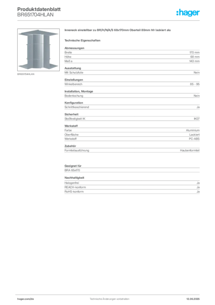 Bild Hager Produktdatenblatt BR651704HLAN | Hager Deutschland