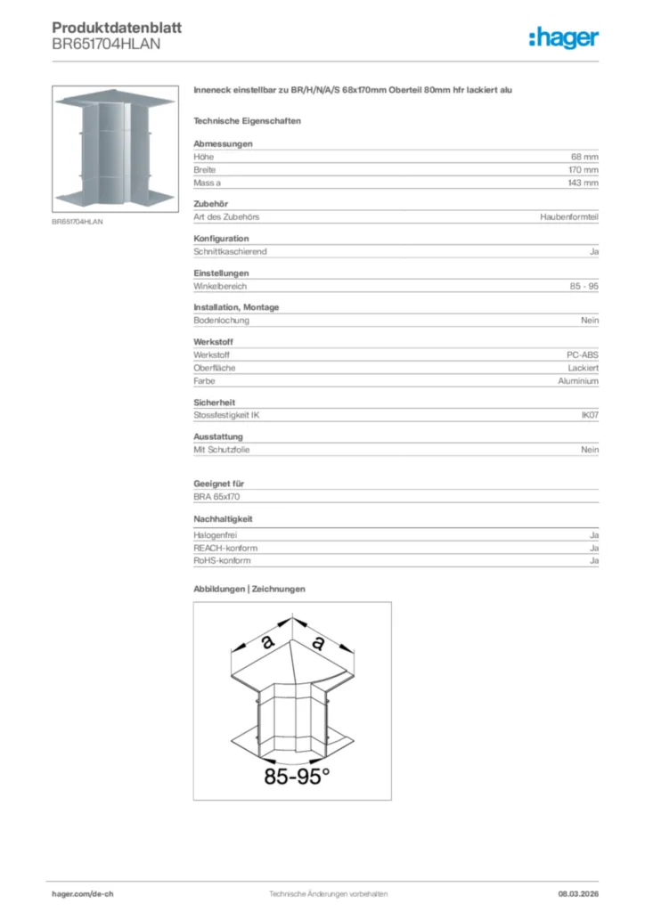 Bild Hager Produktdatenblatt BR651704HLAN | Hager Schweiz