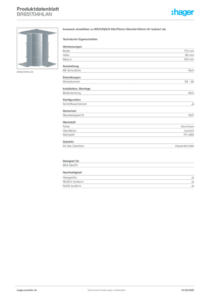 Bild Hager Produktdatenblatt BR651704HLAN | Hager Schweiz