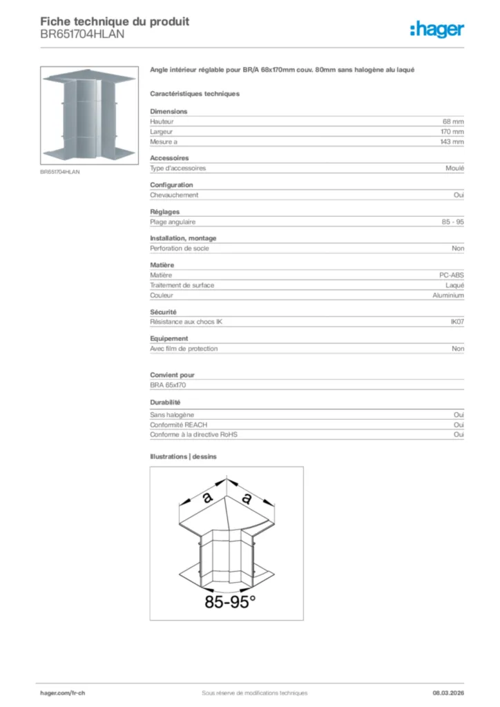 Image Hager Fiche technique du produit BR651704HLAN | Hager Suisse