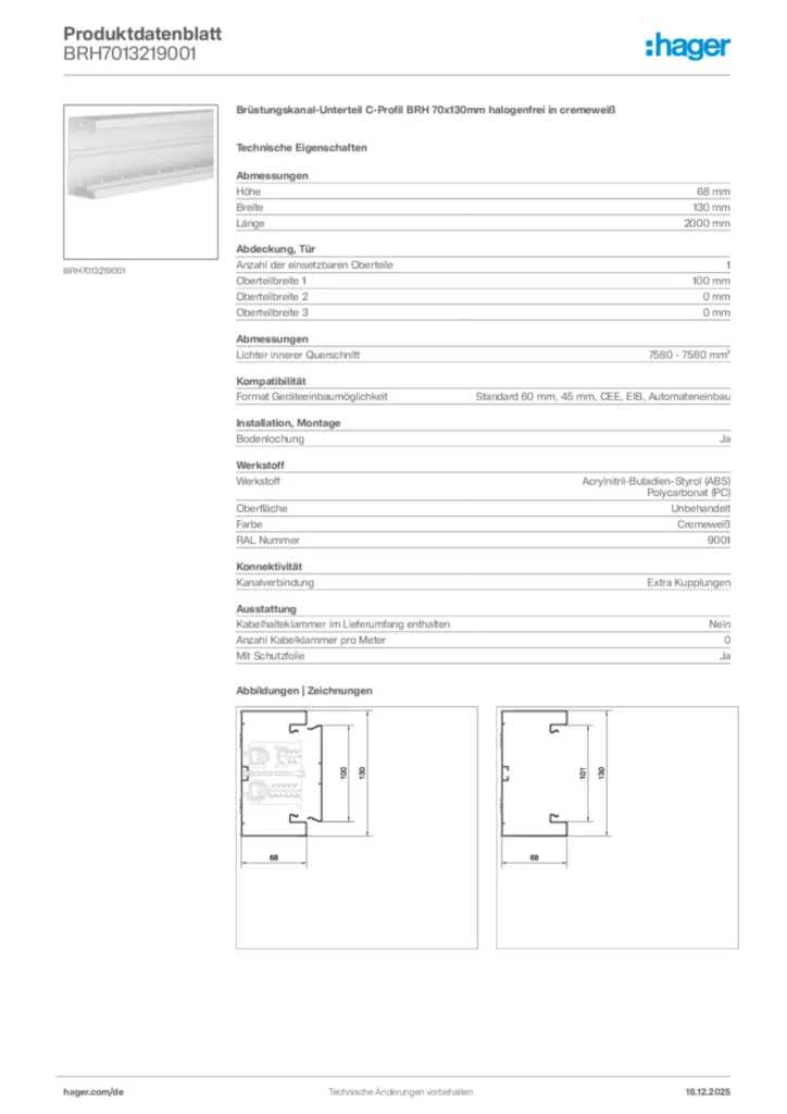 Bild Hager Produktdatenblatt BRH7013219001 | Hager Deutschland