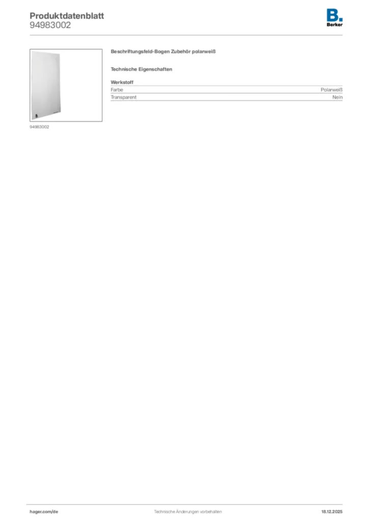 Bild Berker Produktdatenblatt 94983002 | Hager Deutschland