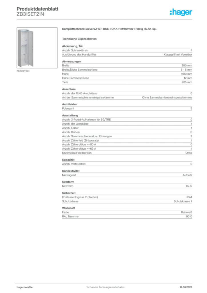 Bild Hager Produktdatenblatt ZB31SET21N | Hager Deutschland