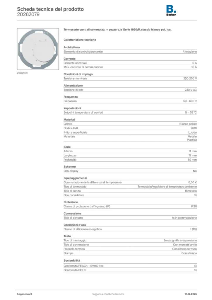 Immagine Berker Scheda tecnica del prodotto 20262079 | Hager Italia