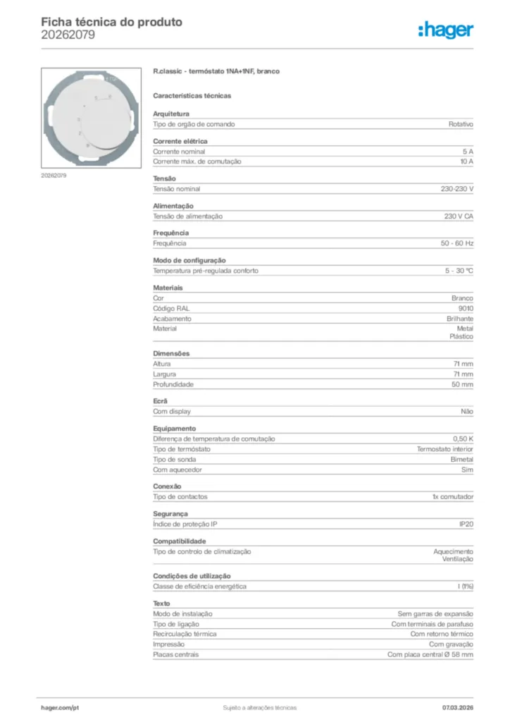 Imagem Hager Ficha técnica do produto 20262079 | Hager Portugal