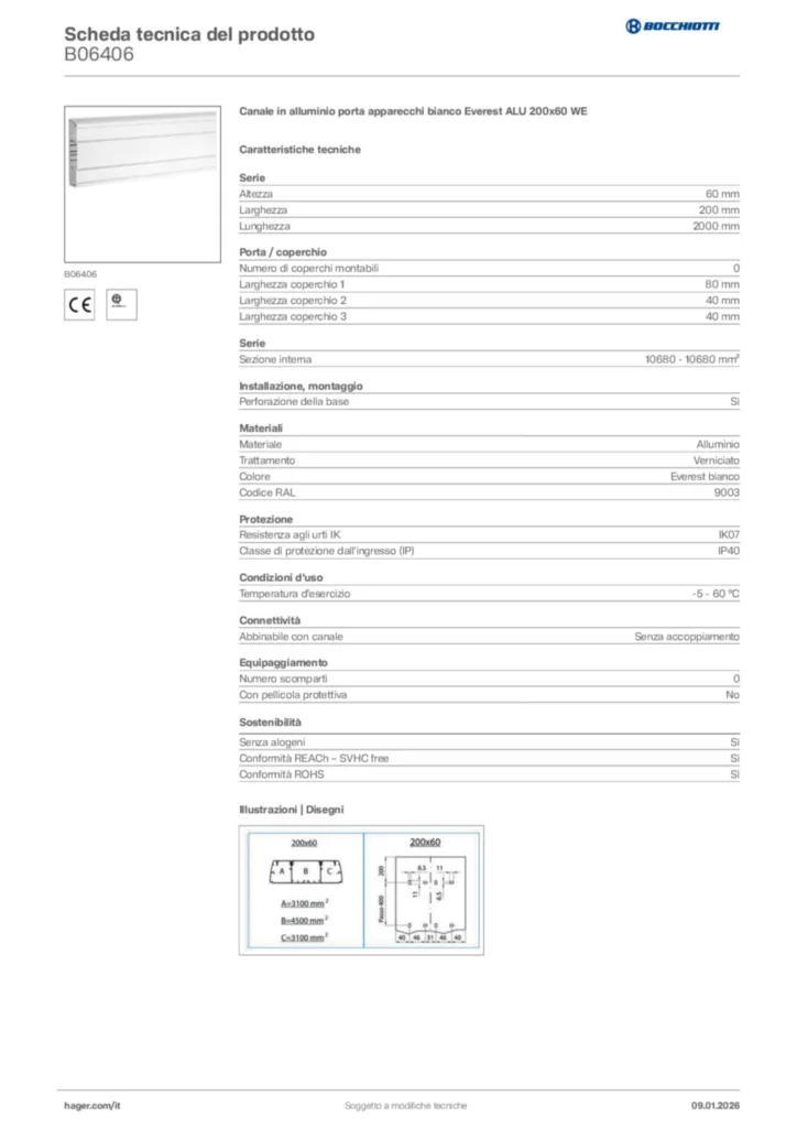 Immagine Bocchiotti Scheda tecnica del prodotto B06406 | Hager Italia