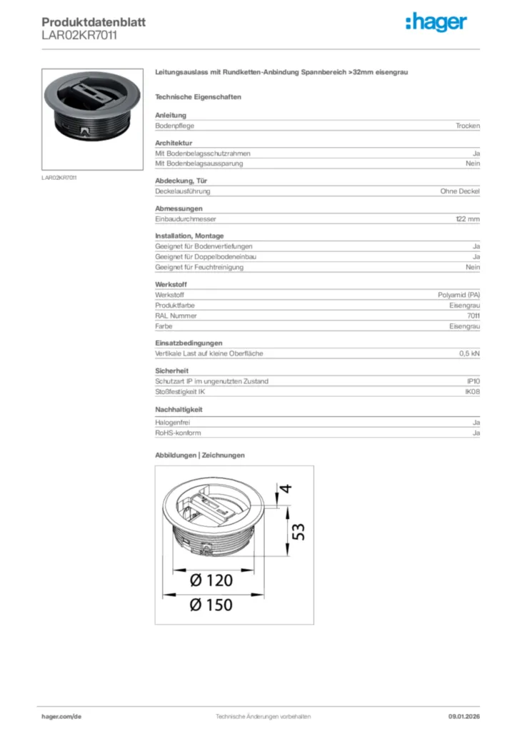 Bild Hager Produktdatenblatt LAR02KR7011 | Hager Deutschland