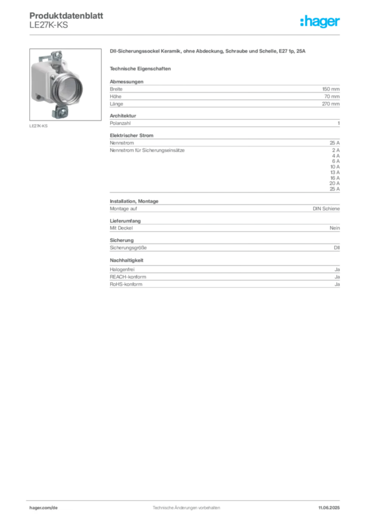 Bild Hager Produktdatenblatt LE27K-KS | Hager Deutschland
