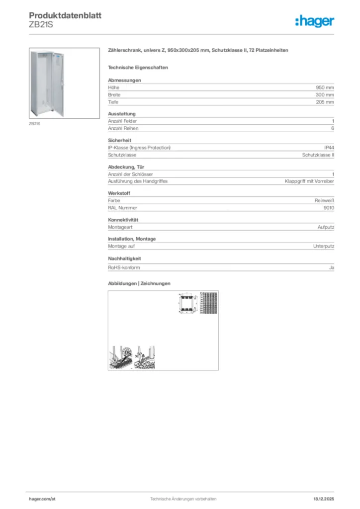 Bild Hager Produktdatenblatt ZB21S | Hager Deutschland
