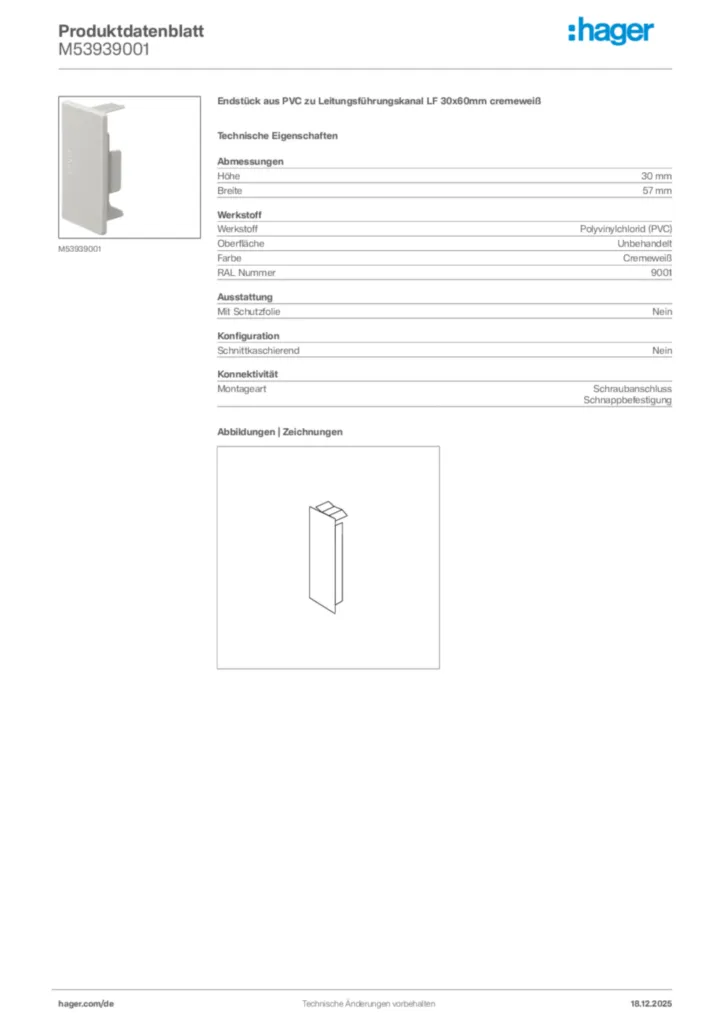 Bild Hager Produktdatenblatt M53939001 | Hager Deutschland