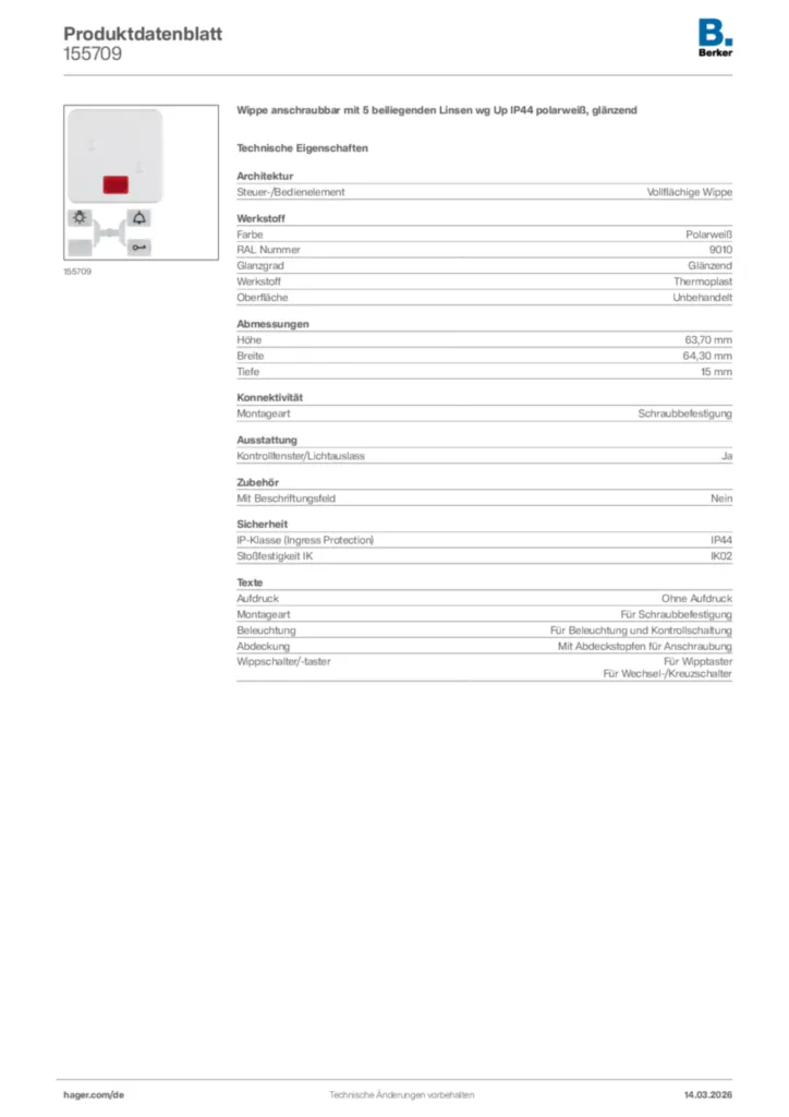 Bild Berker Produktdatenblatt 155709 | Hager Deutschland