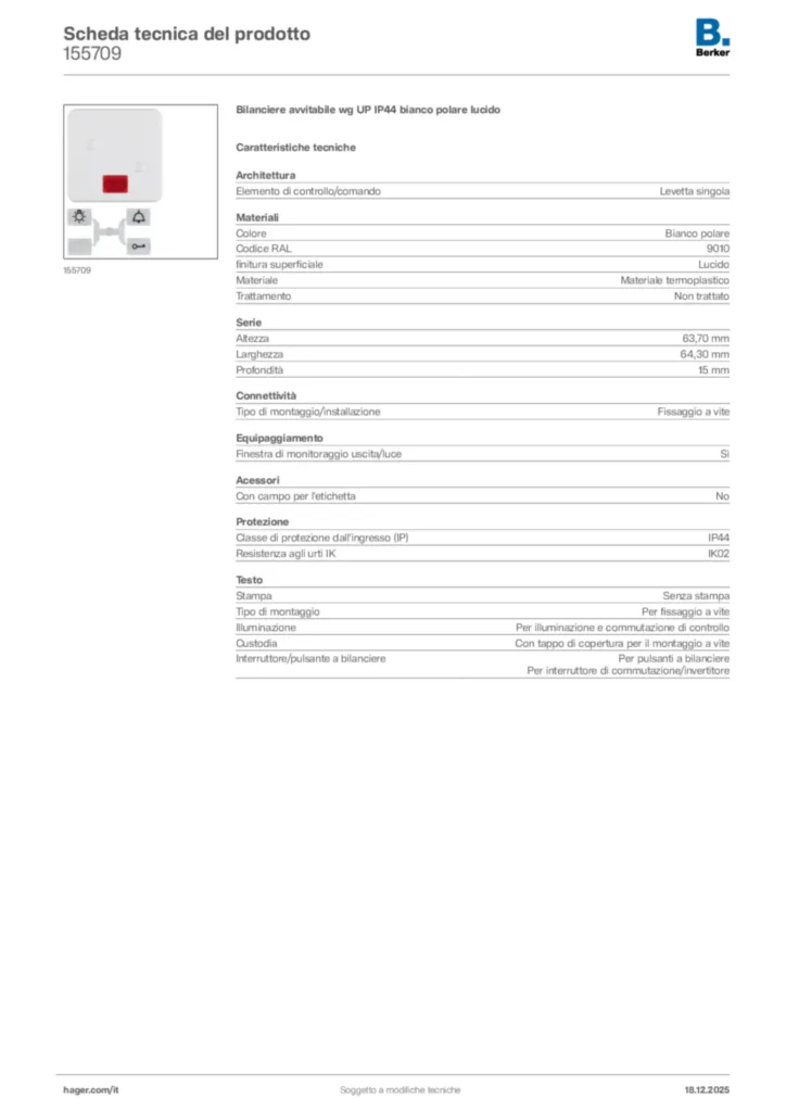 Immagine Berker Scheda tecnica del prodotto 155709 | Hager Italia