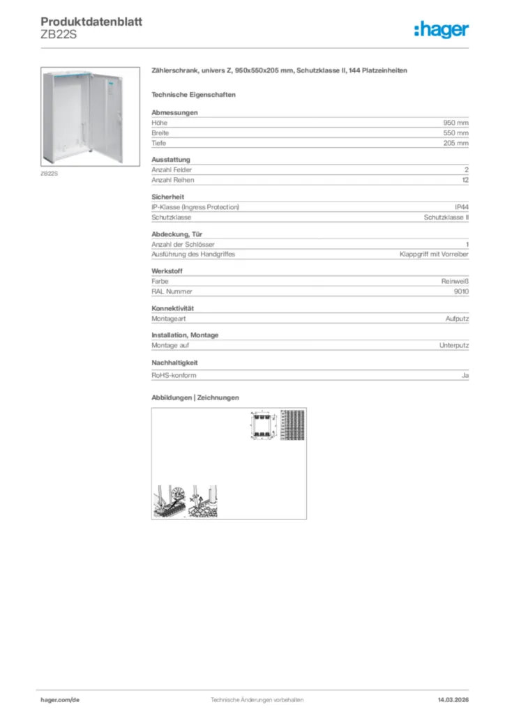 Bild Hager Produktdatenblatt ZB22S | Hager Deutschland