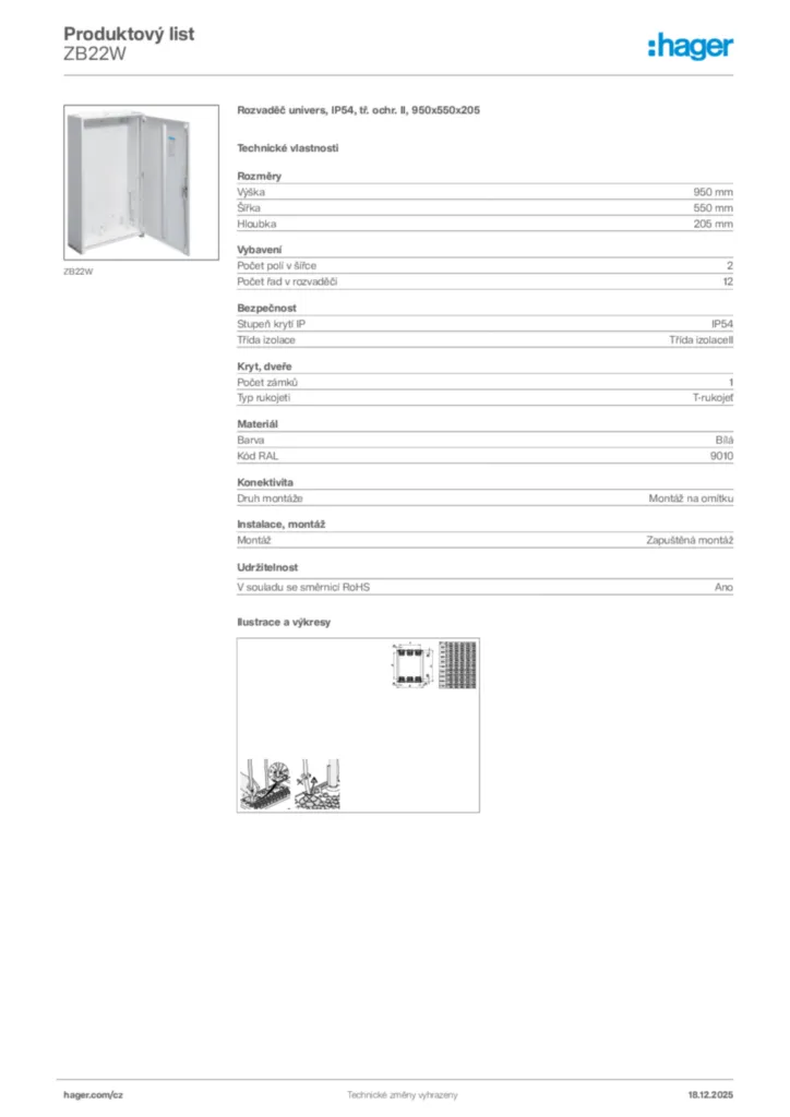 Obrázek Hager Produktový list ZB22W | Hager
