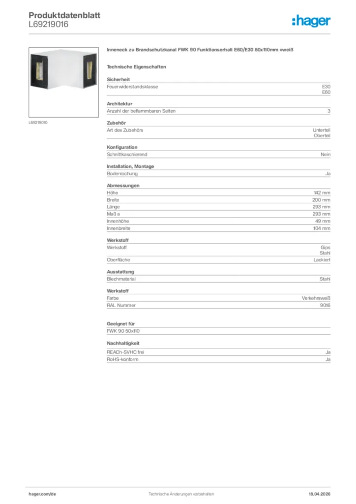 Bild Hager Produktdatenblatt L69219016 | Hager Deutschland