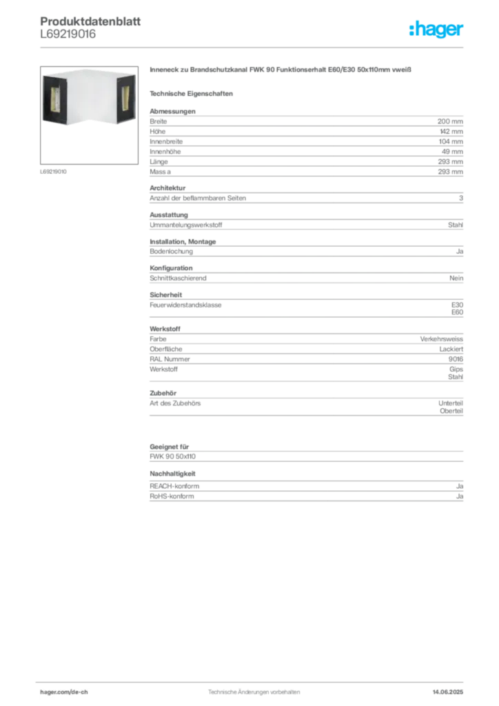 Bild Hager Produktdatenblatt L69219016 | Hager Schweiz