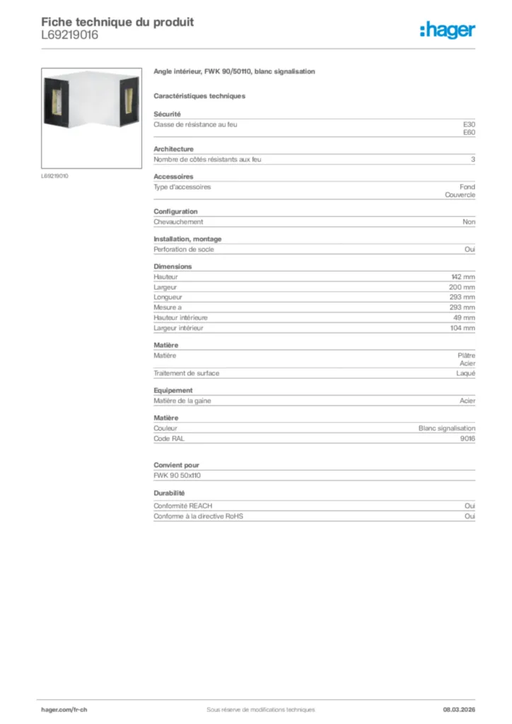 Image Hager Fiche technique du produit L69219016 | Hager Suisse
