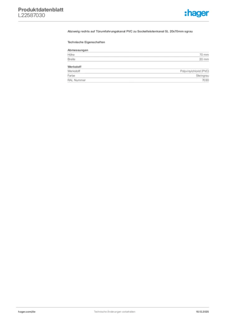 Bild Hager Produktdatenblatt L22587030 | Hager Deutschland