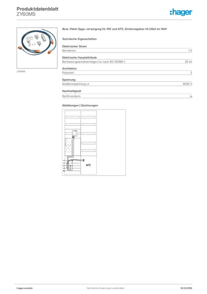 Bild Hager Produktdatenblatt ZY60MS | Hager Deutschland