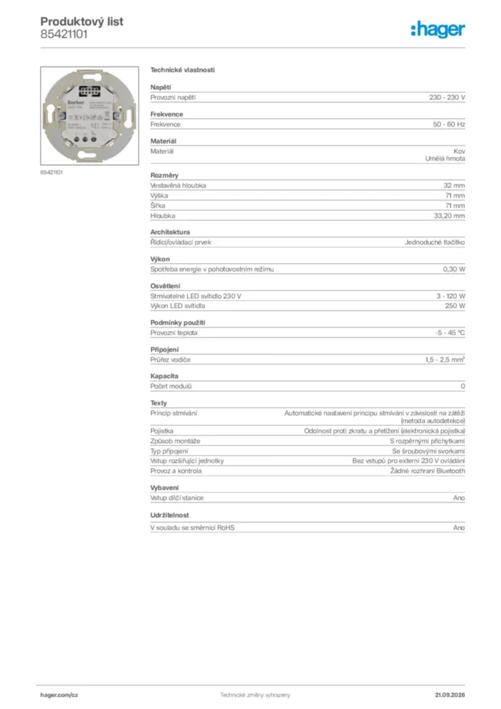 Obrázek Hager Generováno - Datový list produktu 85421101 | Hager