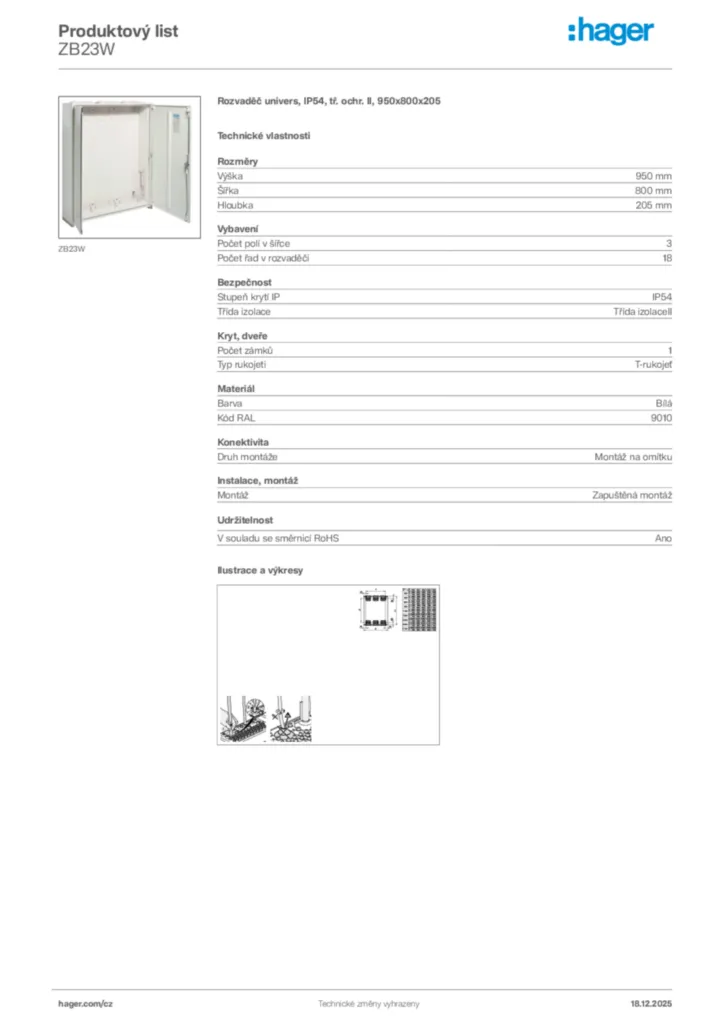 Obrázek Hager Produktový list ZB23W | Hager