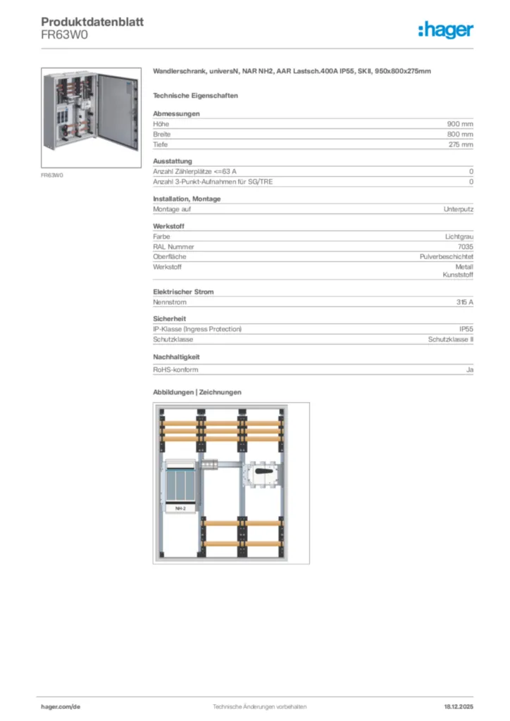 Bild Hager Produktdatenblatt FR63W0 | Hager Deutschland