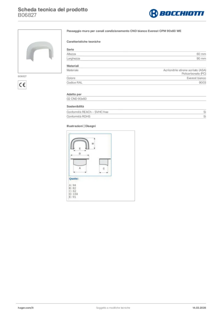 Immagine Bocchiotti Scheda tecnica del prodotto B06827 | Hager Italia