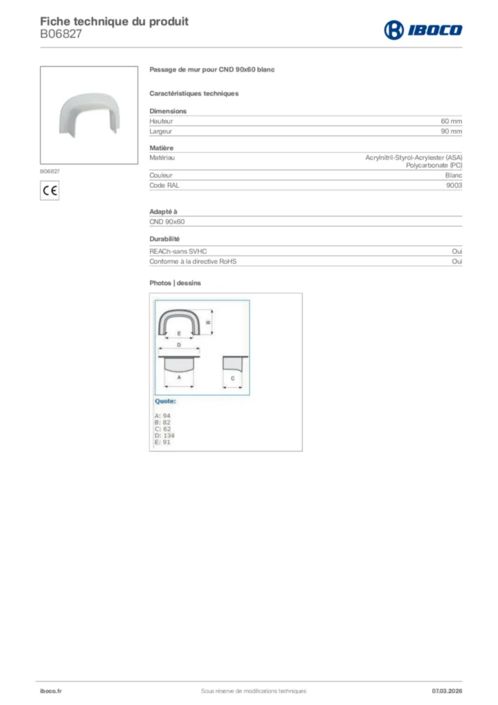 Image Iboco Fiche technique du produit B06827 | Hager France