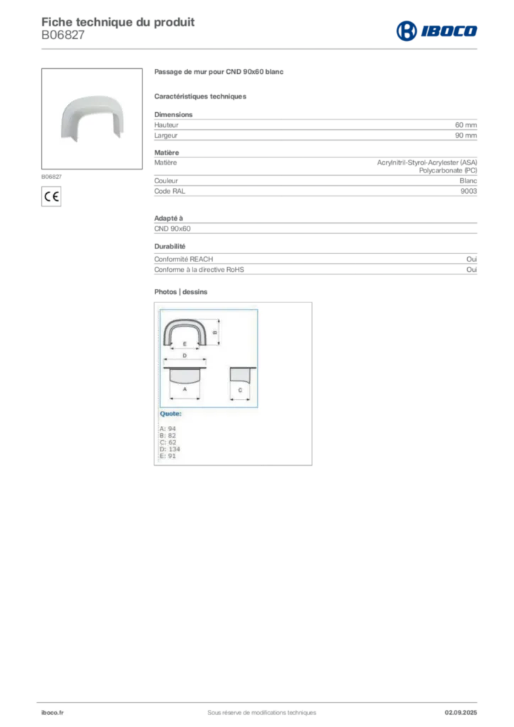Image Iboco Fiche technique du produit B06827 | Hager France