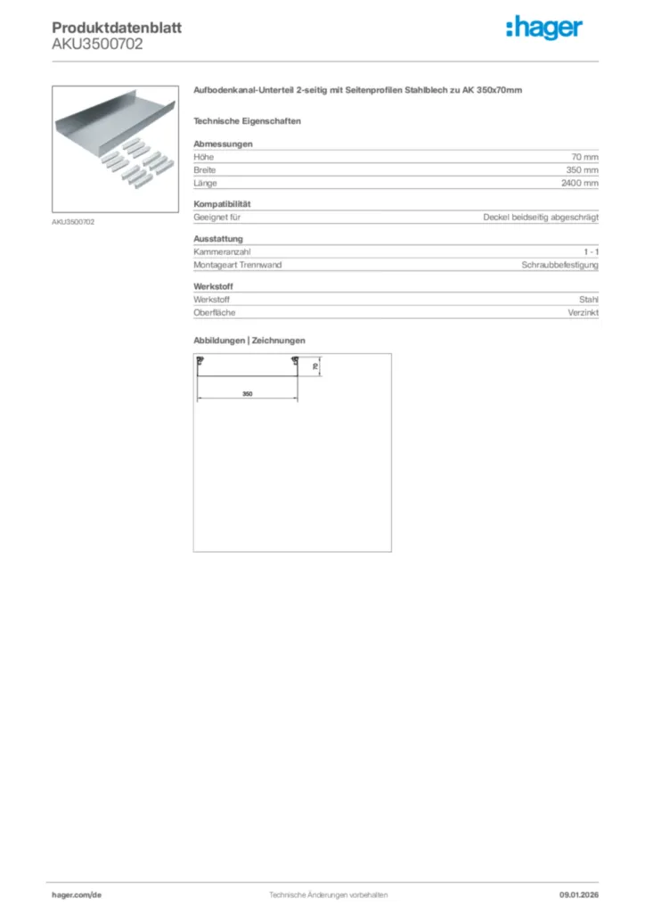 Bild Hager Produktdatenblatt AKU3500702 | Hager Deutschland
