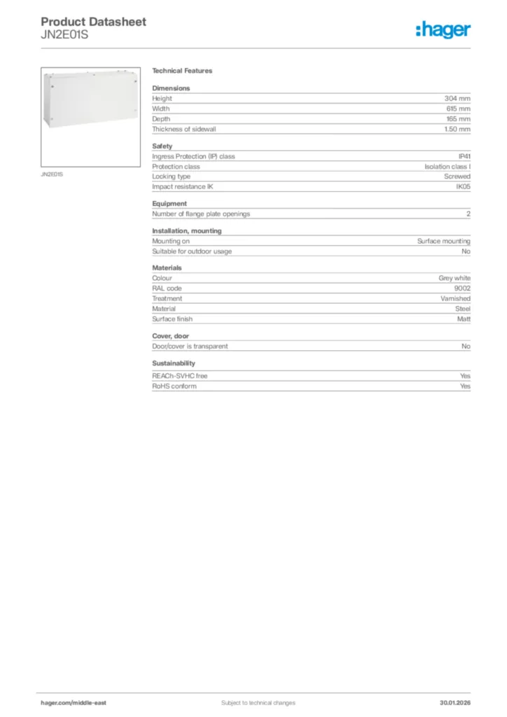 Image Hager Product data sheet JN2E01S  | Hager