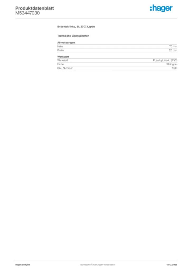 Bild Hager Produktdatenblatt M53447030 | Hager Deutschland
