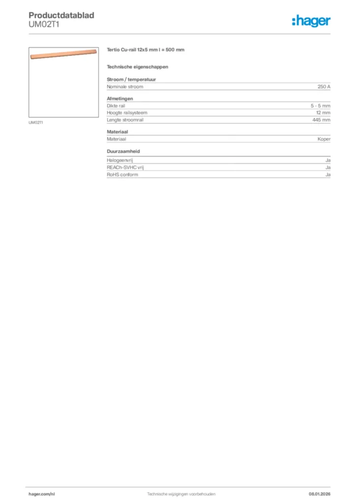 Afbeelding Hager Productdatablad UM02T1 | Hager Nederland