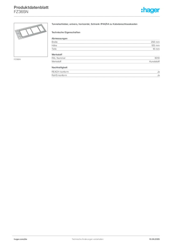 Bild Hager Produktdatenblatt FZ365N | Hager Deutschland