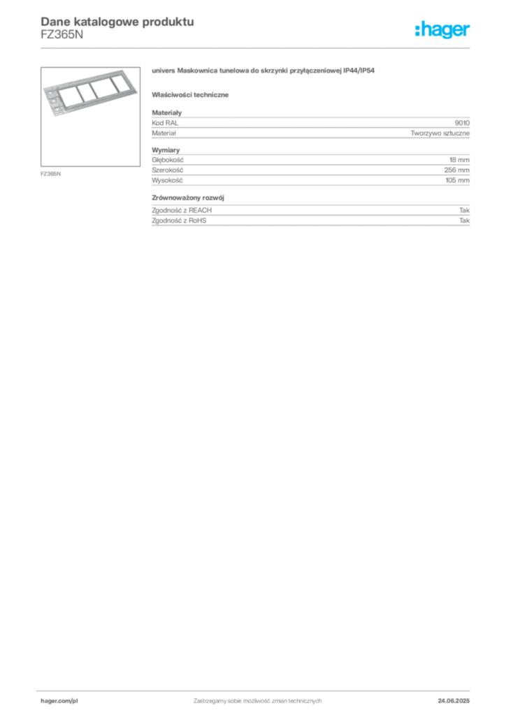 Zdjęcie Hager Karta katalogowa FZ365N | Hager Polska
