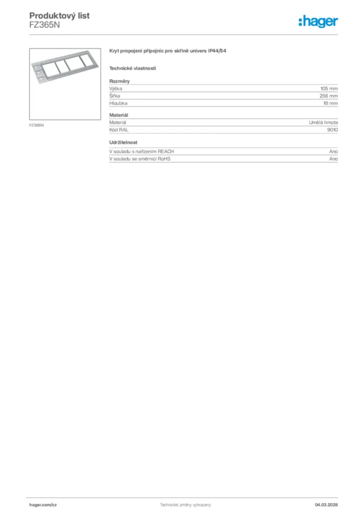 Obrázek Hager Product data sheet FZ365N | Hager