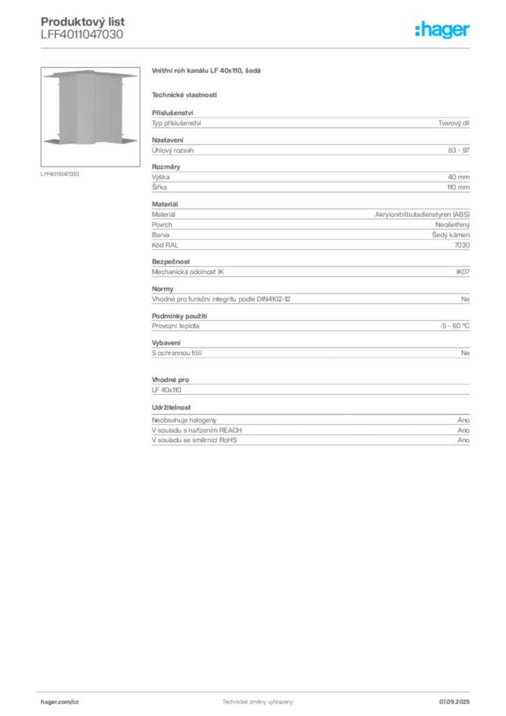 Obrázek Hager Produktový list LFF4011047030 | Hager