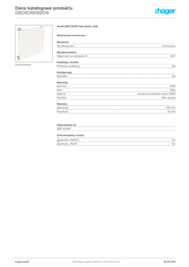 Zdjęcie Hager Karta katalogowa GBD5019059016 | Hager Polska
