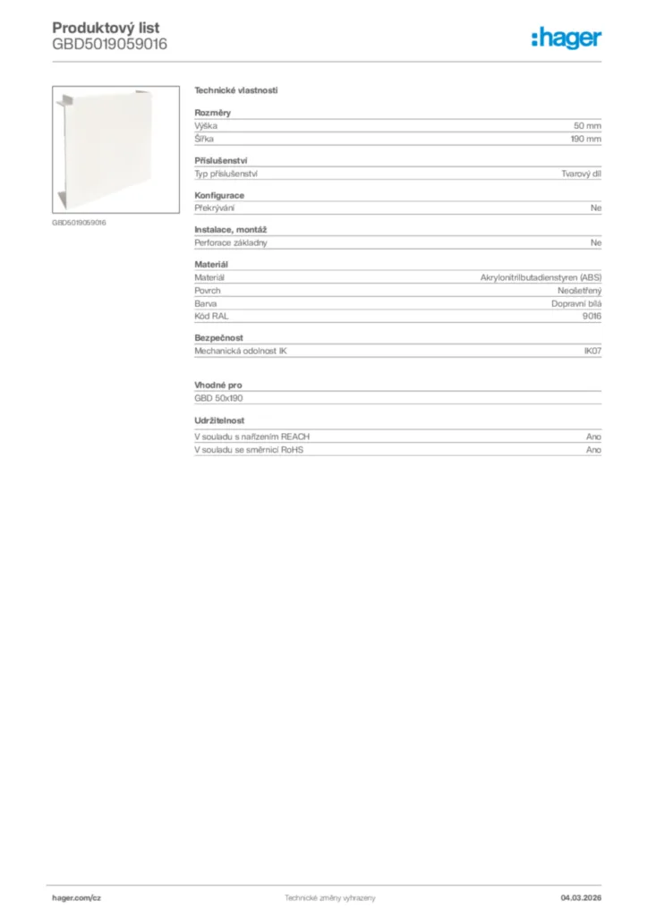 Obrázek Hager Product data sheet GBD5019059016 | Hager