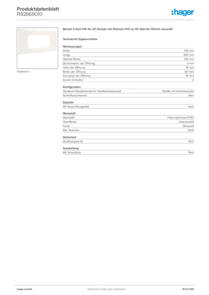 Bild Hager Produktdatenblatt R82869010 | Hager Deutschland