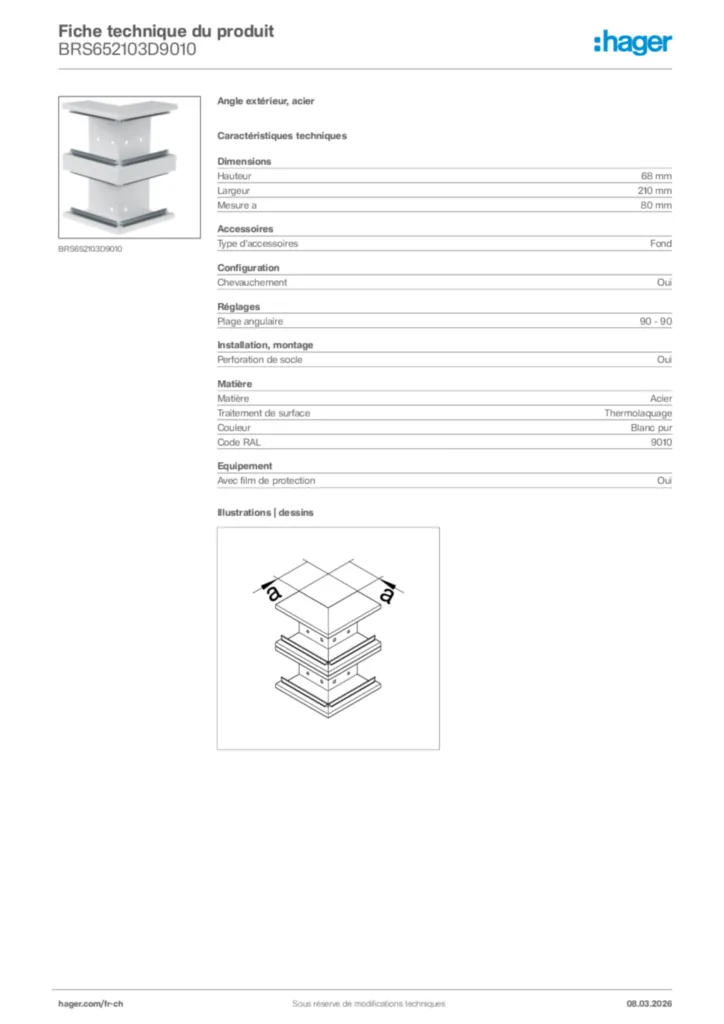 Image Hager Fiche technique du produit BRS652103D9010 | Hager Suisse