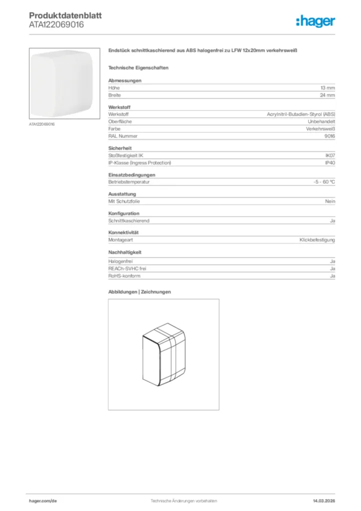 Bild Hager Produktdatenblatt ATA122069016 | Hager Deutschland