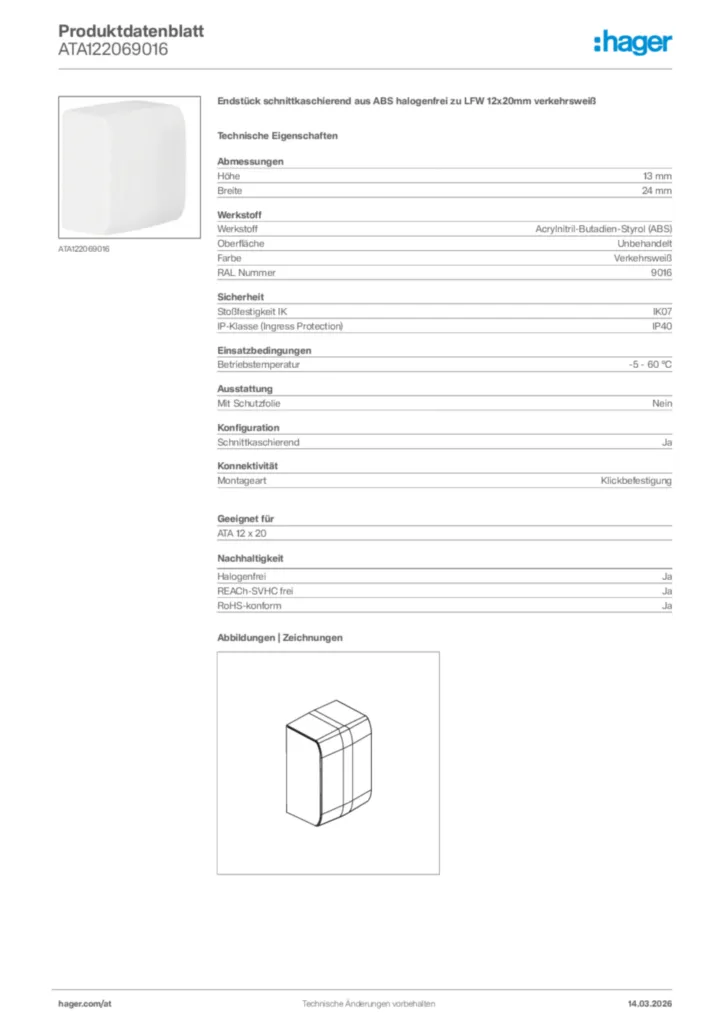 Bild Hager Produktdatenblatt ATA122069016 | Hager Deutschland