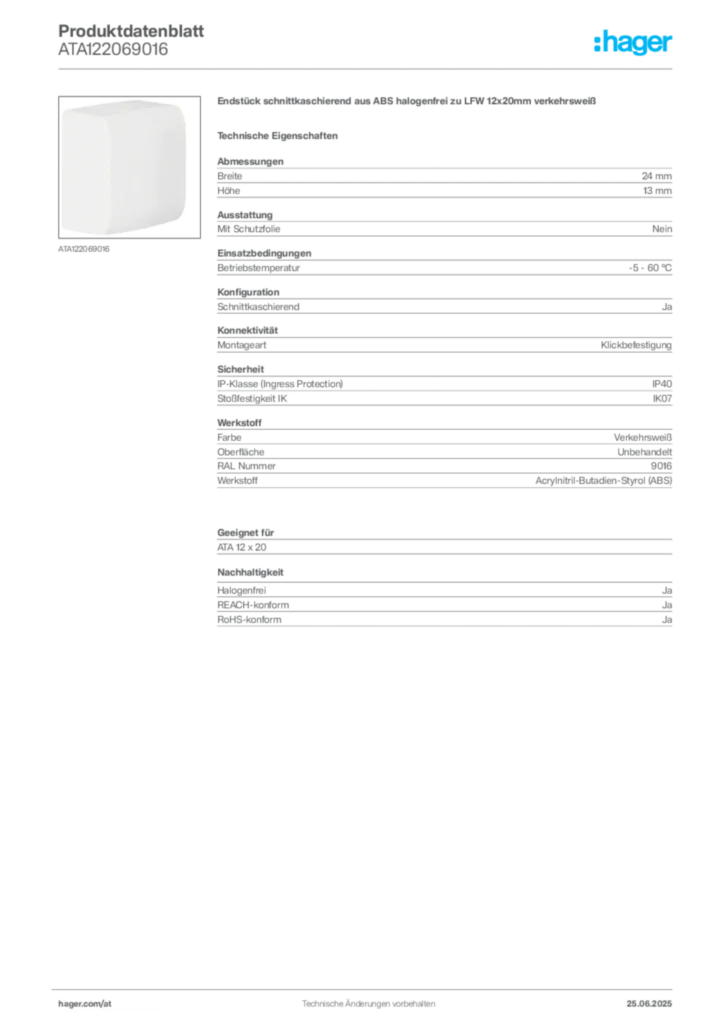 Bild Hager Produktdatenblatt ATA122069016 | Hager Deutschland